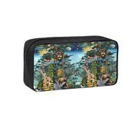 SDEGTHO Jungle Animals Printed Stationery Case Spacious Pencil Pouch Polyester Zip Organizer for School College Office Days