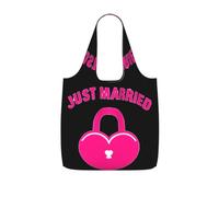 SDEGTHO just married Printed Foldable Shopping Bag Reusable, Large Capacity Tote for Grocery, Travel and Commuting