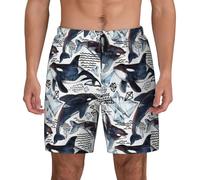 SDEGTHO Killer Whale Mens Double Polyester Swimsuit Trunks Swim Shorts with Compression Liner and Patch Pocket. Black