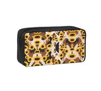 SDEGTHO Leather Sunflower Printed Stationery Case Spacious Pencil Pouch Polyester Zip Organizer for School College Office Days
