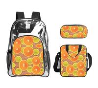 SDEGTHO lemons and oranges Printed See-Through School Bag Bundle, Sturdy Handle 3pc Set, Events Stadium Concerts Approved