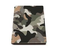 SDEGTHO Light Tan White Camo Lays Flat A5 Notebook, Refillable Leather Journal for Daily Organizer, Business Notes
