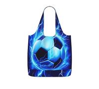 SDEGTHO Lightning Football Print Packable Grocery Shopper Reusable Tote 25l Polyester Shoulder Bag Modern Holiday Gift