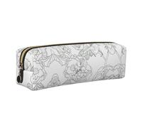 SDEGTHO Line Floral Rose Flowers Design Print Leather Pencil Case for Students, Simple Pen Bag for Boys Girls Small Zipper Pouch for School Supplies, Markers, Makeups, Coins