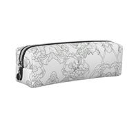 SDEGTHO Line Floral Rose Flowers Design Print Leather Pencil Case for Students, Simple Pen Bag for Boys Girls Small Zipper Pouch for School Supplies, Markers, Makeups, Coins