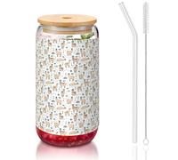 SDEGTHO Llama Cartoon Pattern Printing Cute Drinking Glasses with Glass Straw 16 Ounce for Beer Iced Coffee Whiskey Gift