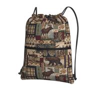 SDEGTHO Lodge Bear Deer Print Foldable Backpack, Adjustable Drawstring Water Resistant Bag for Quick Trips and Outings