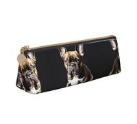SDEGTHO Long Ears French Bulldog Fashion Triangular Leather Zipper Pencil Pouch With Large Storage Capacity Pencil Pouch, White, One Size, Art Deco