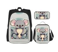 SDEGTHO Lovely Koala Bookbag Set Includes Large Capacity Backpack,Lunch Box And Pencil Case 3 Pieces Bagpack Sets, Black, One Size