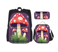 SDEGTHO Magic Red Mushroom Bookbag Set Includes Large Capacity Backpack,Lunch Box And Pencil Case 3 Pieces Bagpack Sets, Black, One Size