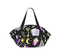 SDEGTHO Magic Witch Witchcraft Bohemian Drawing Printed Large Tote Bag and Picnic Mat, Snap-Close Foldable 2-in-1 for Beach Travel or Picnic