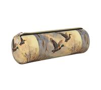 SDEGTHO Mallard Duck, Wild Printed Round Leather Pencil Organizer, Compact Zippered Pouch, Sl esk Accessory Storage