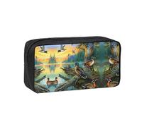 SDEGTHO Mallard on the Lake Printed Stationery Case Spacious Pencil Pouch Polyester Zip Organizer for School College Office Days