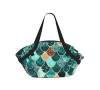 SDEGTHO Mermaid fish scale print Printed Large Tote Bag and Picnic Mat, Snap-Close Foldable 2-in-1 for Beach Travel or Picnic