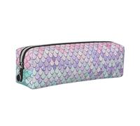 SDEGTHO Mermaid Pastel Pink Purple Aqua Tea Print Leather Pencil Case for Students, Simple Pen Bag for Boys Girls Small Zipper Pouch for School Supplies, Markers, Makeups, Coins