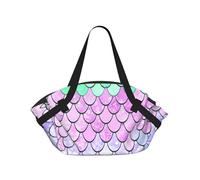 SDEGTHO Mermaid Scale Printed Large Tote Bag and Picnic Mat, Snap-Close Foldable 2-in-1 for Beach Travel or Picnic
