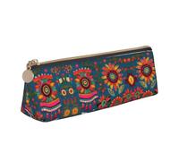 SDEGTHO Mexican Folk Art Boho Fashion Triangular Leather Zipper Pencil Pouch With Large Storage Capacity Pencil Pouch, White, One Size, Art Deco