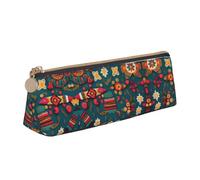 SDEGTHO Mexican Folk Boho Fashion Triangular Leather Zipper Pencil Pouch With Large Storage Capacity Pencil Pouch, White, One Size, Art Deco
