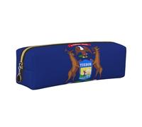 SDEGTHO Michigan State Flag Printed Leather Zipper Pencil Case for Students, Multi Purpose Pen Pouch for Kids Small Makeup Bag for Pens, Pencils, Markers