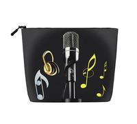 SDEGTHO Microphone With Music Notes Versatile Travel Bag Makeup Bag Large Capacity Cosmetic Pouch Zipper Bag Toiletry Bag, Black, One Size
