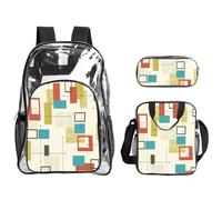SDEGTHO Mid Century Modern Printed See-Through School Bag Bundle, Sturdy Handle 3pc Set, Events Stadium Concerts Approved