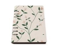 SDEGTHO Minimalist Pink Green Vines Lays Flat A5 Notebook, Refillable Leather Journal for Daily Organizer, Business Notes