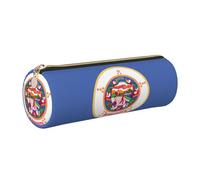 SDEGTHO Minnesota State Flag Printed Round Leather Pencil Organizer, Compact Zippered Pouch, Sl esk Accessory Storage