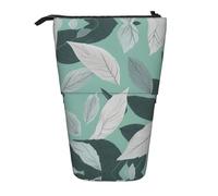 SDEGTHO Mint Gray Leaves Standing Pencil Case,Cute Stand Up Pencils Pouch,Telescopic Pen Pouches,Portable Pens Holder, Black, One Size, Fashion