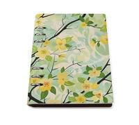SDEGTHO Misty Yellow Green Blossom Lays Flat A5 Notebook, Refillable Leather Journal for Daily Organizer, Business Notes
