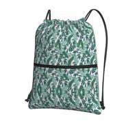 SDEGTHO Mixed Tropical Leaves Plain Print Zipper Backpack, Water Resistant Drawstring Bag, Compact Foldable for Sports Yoga Dance