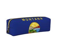 SDEGTHO Montana State Flag Printed Leather Zipper Pencil Case for Students, Multi Purpose Pen Pouch for Kids Small Makeup Bag for Pens, Pencils, Markers