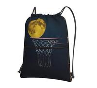 SDEGTHO Moon and Basketball Print Foldable Backpack, Adjustable Drawstring Water Resistant Bag for Quick Trips and Outings