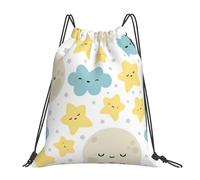 SDEGTHO Moon Cloud Star Printed Drawstring Backpack Gym Bag, Lightweight Water-Resistant Sports Backpack For Men Women, Yoga, Running, Workout