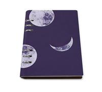 SDEGTHO Moon Phases Pattern Lays Flat A5 Notebook, Refillable Leather Journal for Daily Organizer, Business Notes