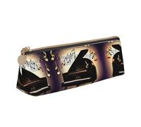 SDEGTHO Music Note Piano Fashion Triangular Leather Zipper Pencil Pouch With Large Storage Capacity Pencil Pouch, White, One Size, Art Deco