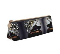 SDEGTHO Music Note Pianos Fashion Triangular Leather Zipper Pencil Pouch With Large Storage Capacity Pencil Pouch, White, One Size, Art Deco