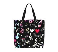 SDEGTHO Music Symbols Lovely Polyester Tote Bag For Everybody With Inner Pockets, Laptop Bag With Zipper For Work Travel., Black, One Size