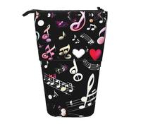 SDEGTHO Music Symbols Lovely Standing Pencil Case,Cute Stand Up Pencils Pouch,Telescopic Pen Pouches,Portable Pens Holder, Black, One Size, Fashion