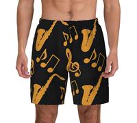 SDEGTHO Musical Notes Treble Mens Double Polyester Swimsuit Trunks Swim Shorts with Compression Liner and Patch Pocket. Black