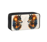SDEGTHO Mysterious Wolf Printed Stationery Case Spacious Pencil Pouch Polyester Zip Organizer for School College Office Days