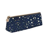 SDEGTHO Navy Blue Sky And Star Fashion Triangular Leather Zipper Pencil Pouch With Large Storage Capacity Pencil Pouch, White, One Size, Art Deco