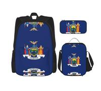 SDEGTHO New York Flag Bookbag Set Includes Large Capacity Backpack,Lunch Box And Pencil Case 3 Pieces Bagpack Sets, Black, One Size