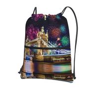 SDEGTHO Night London Tower Bridge Print Foldable Backpack, Adjustable Drawstring Water Resistant Bag for Quick Trips and Outings
