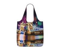 SDEGTHO Night London Tower Bridge Printed Foldable Grocery Bag, 25L Reusable Shopping Tote, Lightweight Bag for Travel Daily Use