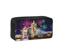 SDEGTHO Night London Tower Bridge Printed Spacious Pencil Bag, Oxford Cloth Pen Pouch Holds 50+, for Students Artists Writers