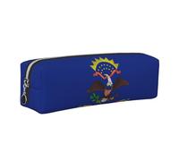 SDEGTHO North Dakota State Flag Printed Leather Zipper Pencil Case for Students, Multi Purpose Pen Pouch for Kids Small Makeup Bag for Pens, Pencils, Markers