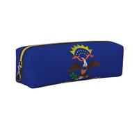 SDEGTHO North Dakota State Flag Printed Leather Zipper Pencil Case for Students, Multi Purpose Pen Pouch for Kids Small Makeup Bag for Pens, Pencils, Markers