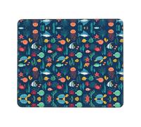SDEGTHO Ocean Fish Turtle Jellyfish Full Coverage Desk Pad and Mouse Mat, Lock Edge Non-Slip Design for Extended Use with Computer