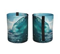 SDEGTHO Ocean Green Wave Surf Car Trash Can Multipurpose Trash Bin for Daily Commuting and Office Carpooling