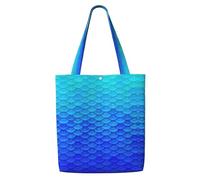 SDEGTHO Ocean Sea Blue Mermaid Fish Scale Print Canvas Tote Bag, Reusable Grocery Shopping Cloth Bag, Fashionable Tote For Crafts